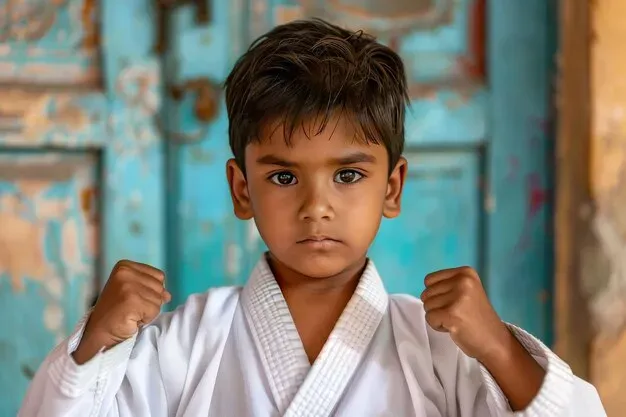 Children practicing Karate stances at Pearl Campus